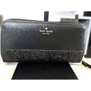Kate Spade Greta Court Neda Zip Around Continental Wallet in Glitter Black